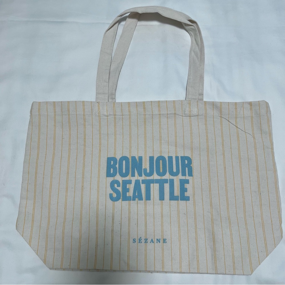 Sézane Bonjour Seattle Tote in Yellow and Ecru Stripe